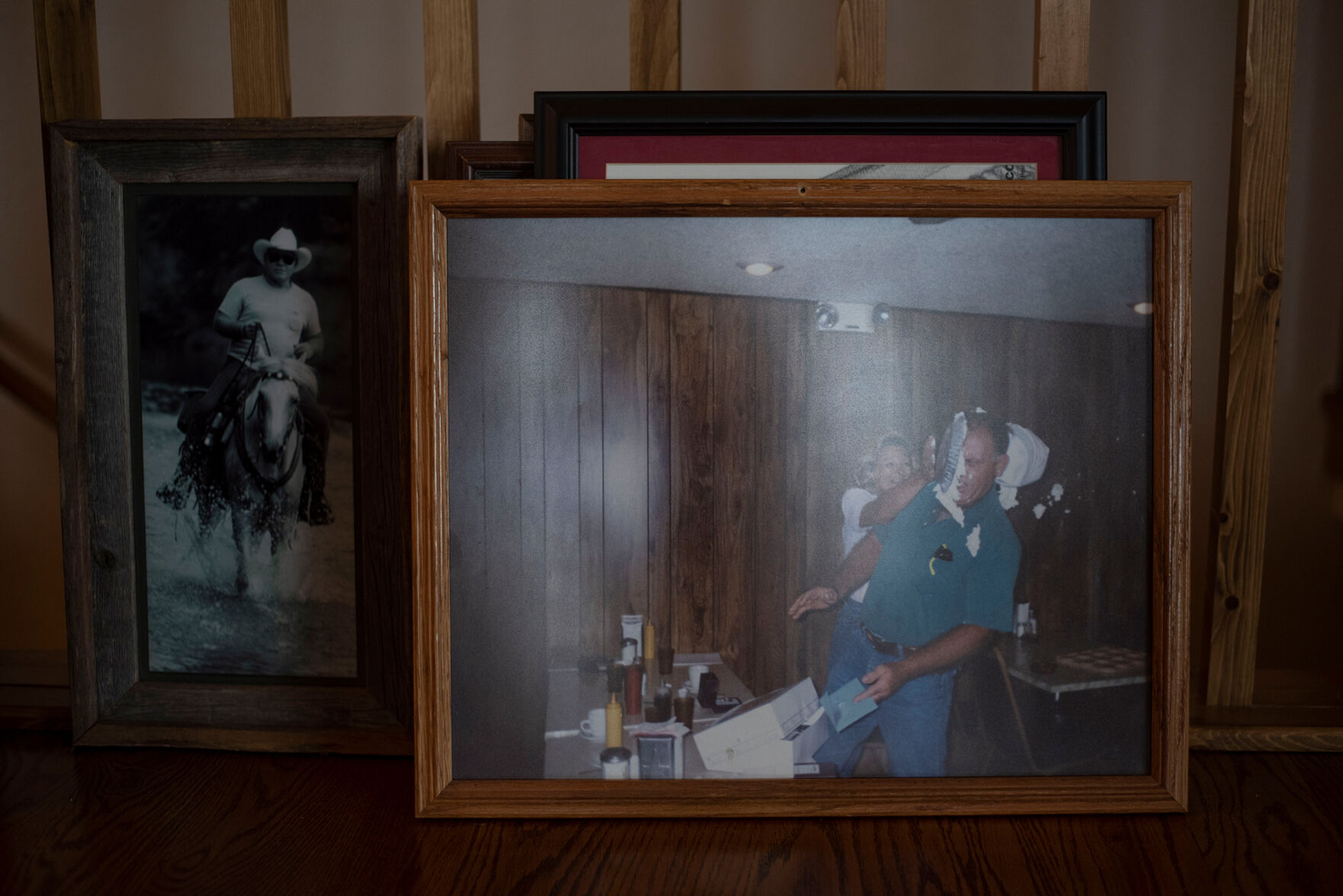 Photographs wait to be hung